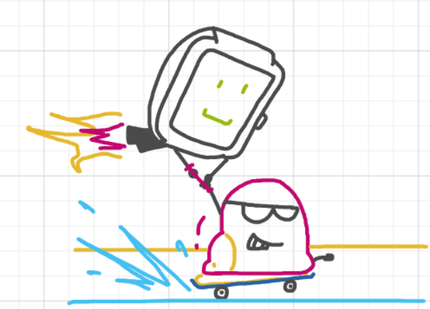 A panel from Running Duos, episode four of the Board Boards object show by Furretwalk/WalkingFurret.